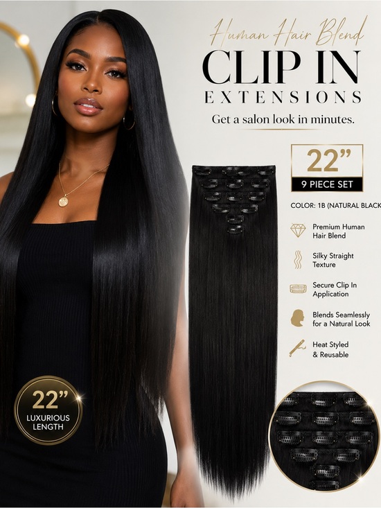 Avanti Other - Clip-In Human Hair Blend Extensions 22" - 1B Natural Black